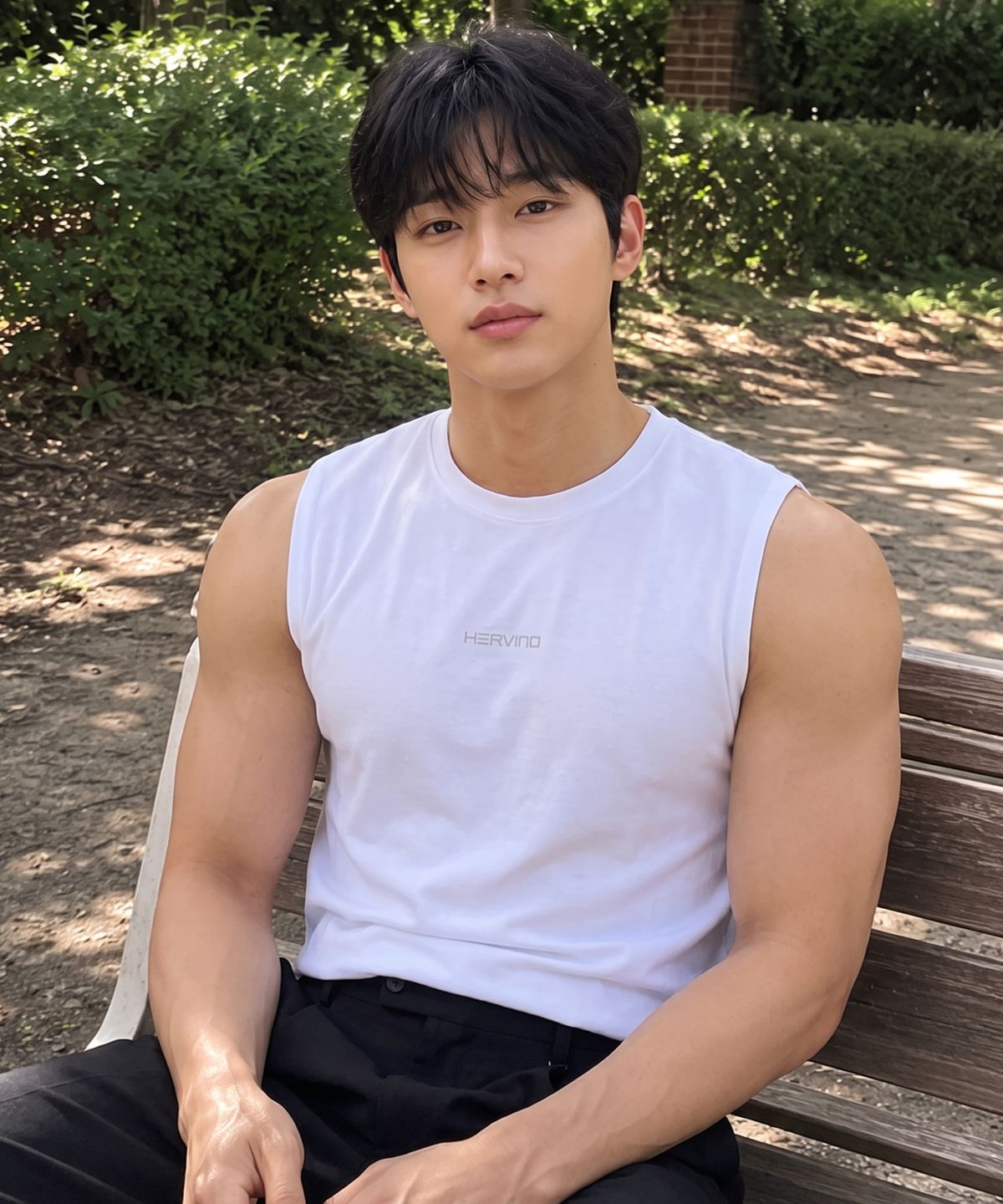 에르비노(HERVINO) 머슬 릴렉스핏 데일리 슬리브리스[화이트]