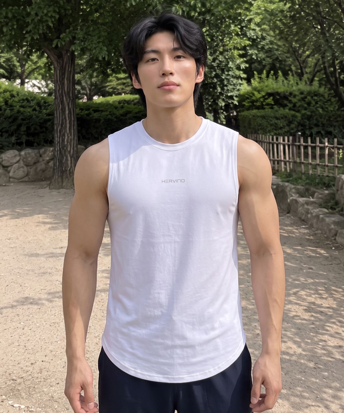 에르비노(HERVINO) 머슬 릴렉스핏 데일리 슬리브리스[화이트]