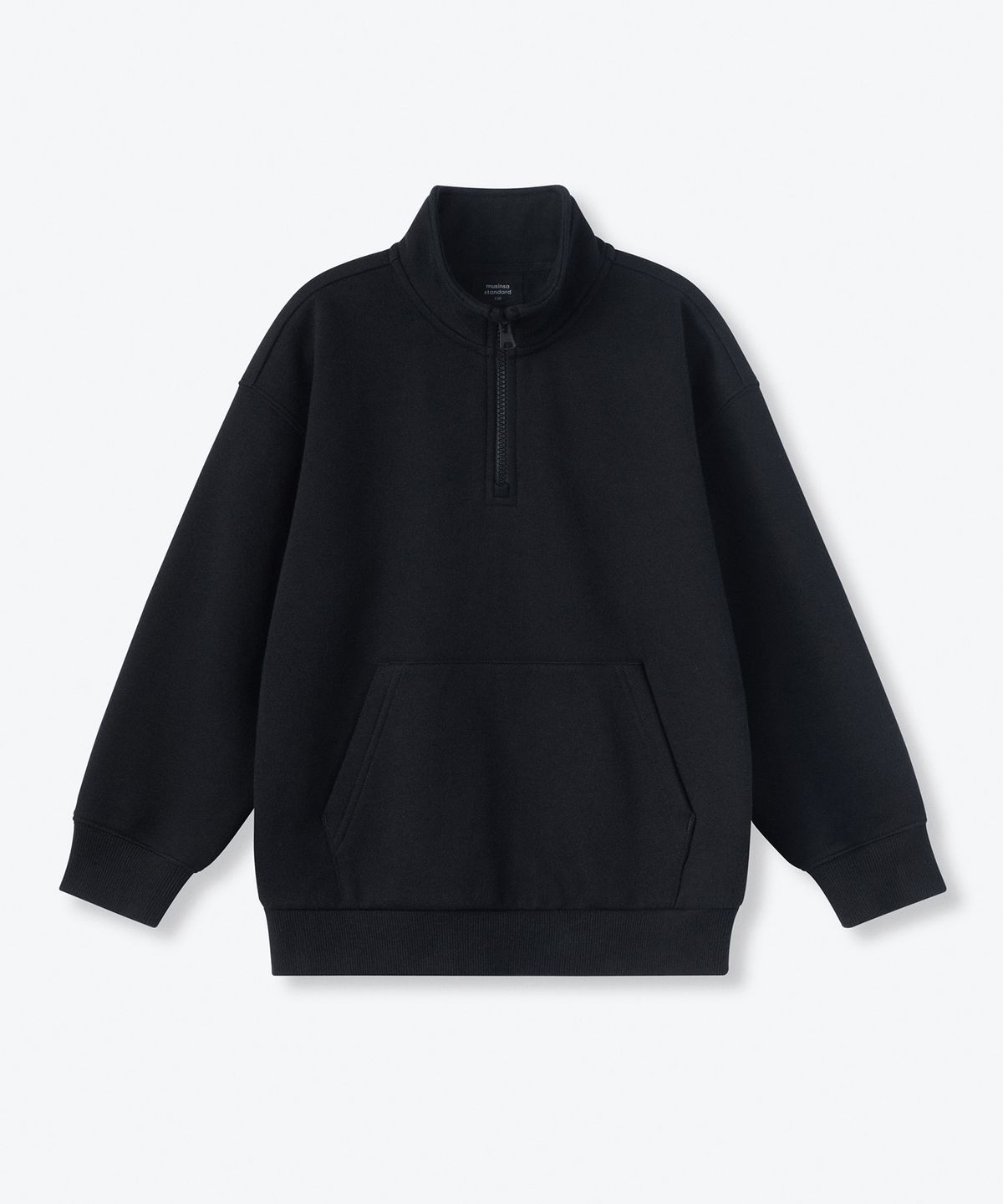 무신사 스탠다드 키즈(MUSINSA STANDARD KIDS) 기모 오버사이즈 하프 집업 스웨트셔츠 [블랙]