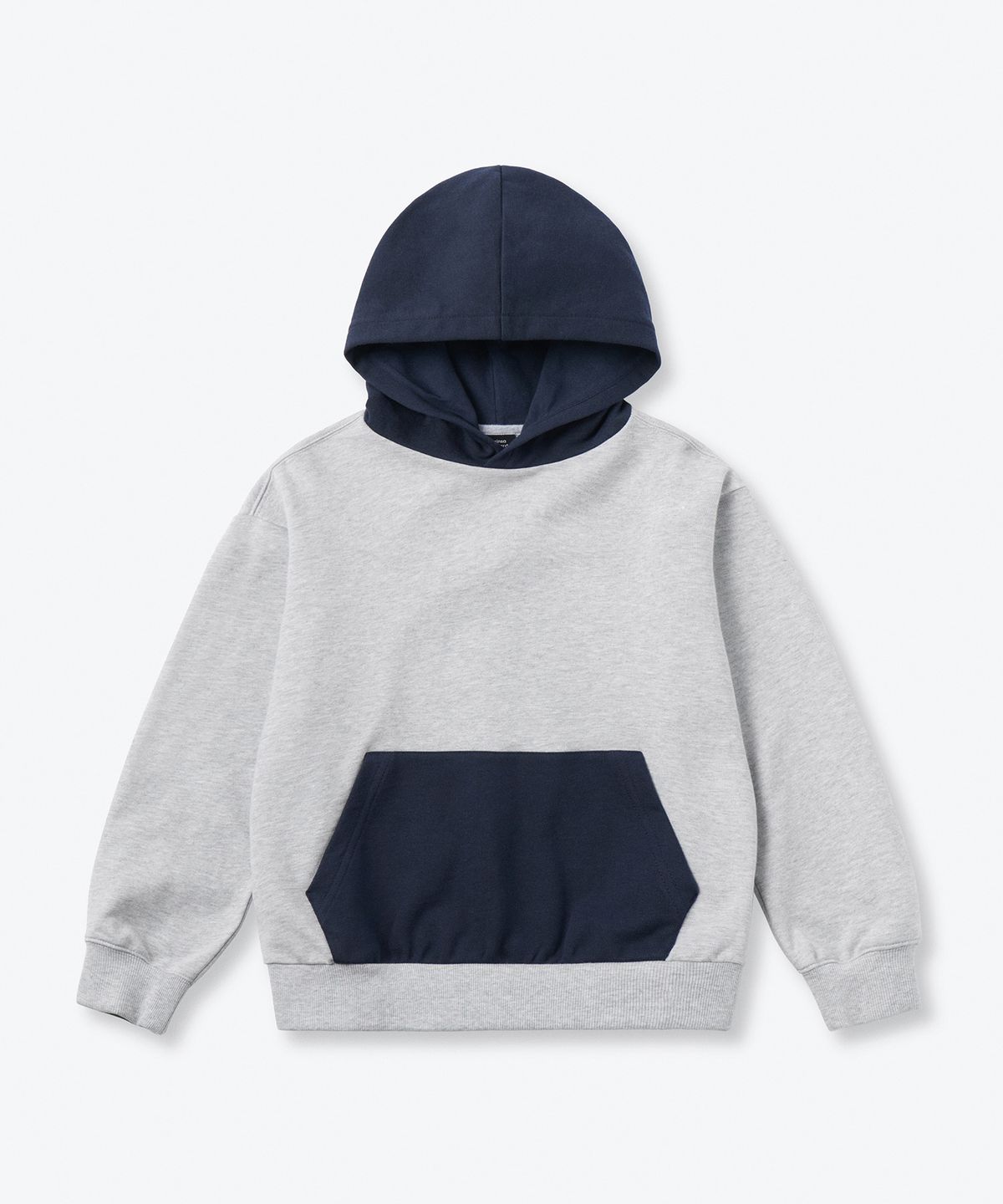 무신사 스탠다드 키즈(MUSINSA STANDARD KIDS) 오버사이즈 컬러 블록 후디드 스웨트셔츠 [미디엄 그레이/네이비]
