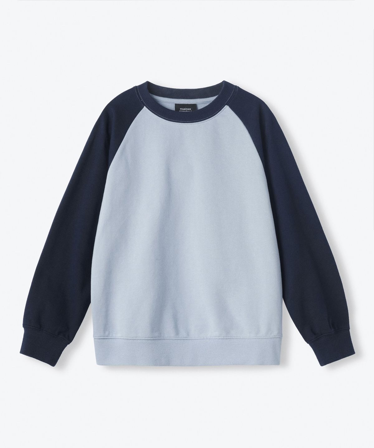 무신사 스탠다드 키즈(MUSINSA STANDARD KIDS) 오버사이즈 래글런 스웨트셔츠 [블루 그레이/네이비]
