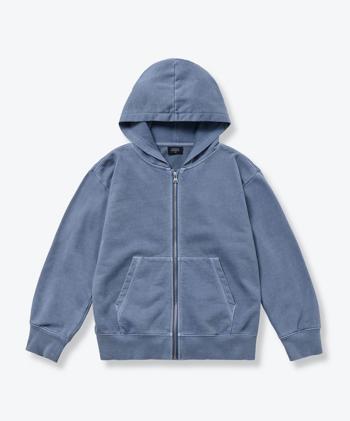 무신사 스탠다드 키즈(MUSINSA STANDARD KIDS) 피그먼트 오버사이즈 후디드 스웨트 집업 [더스티 블루]