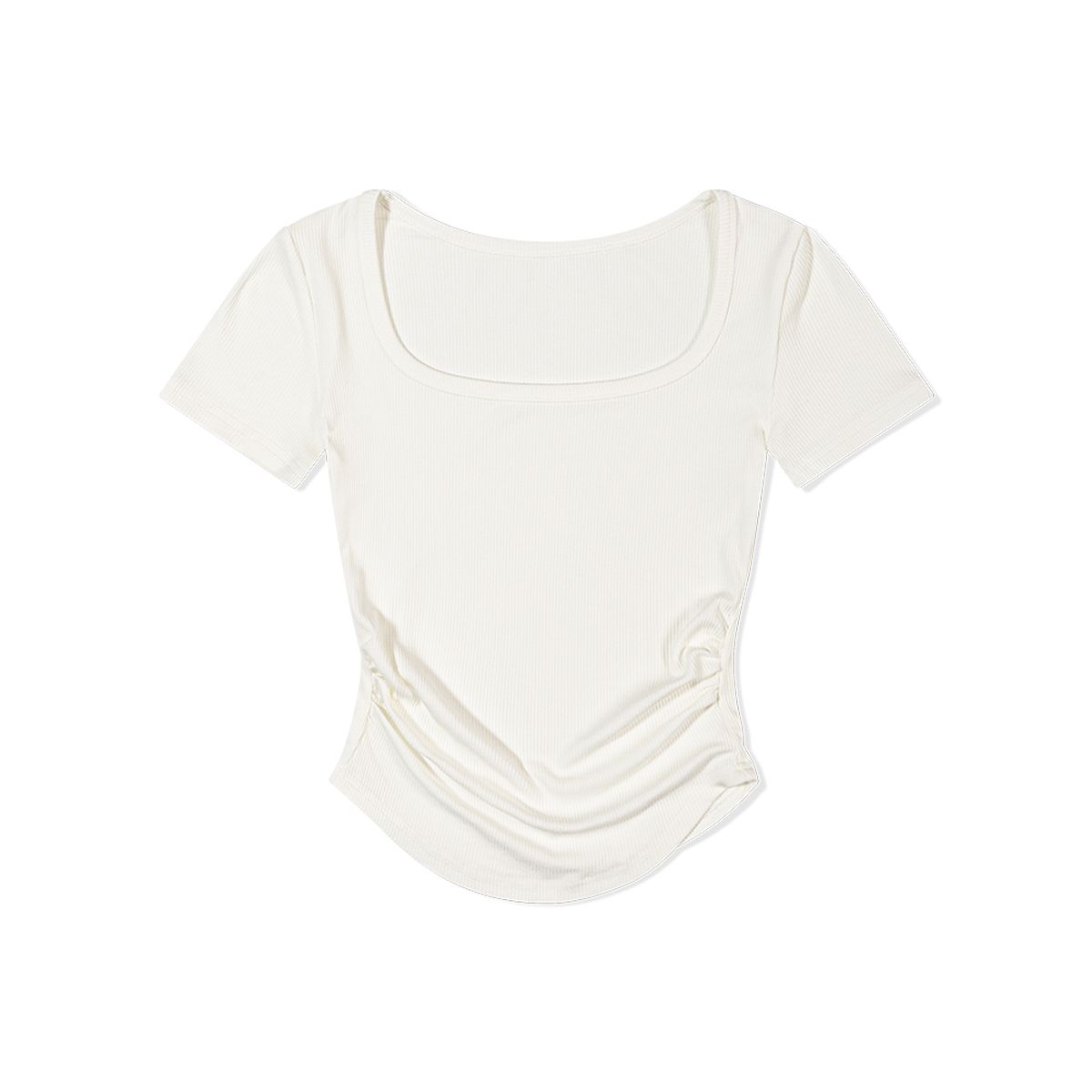 모아(MOAA) 사이드 셔링 U넥 숏슬리브 (WHITE)