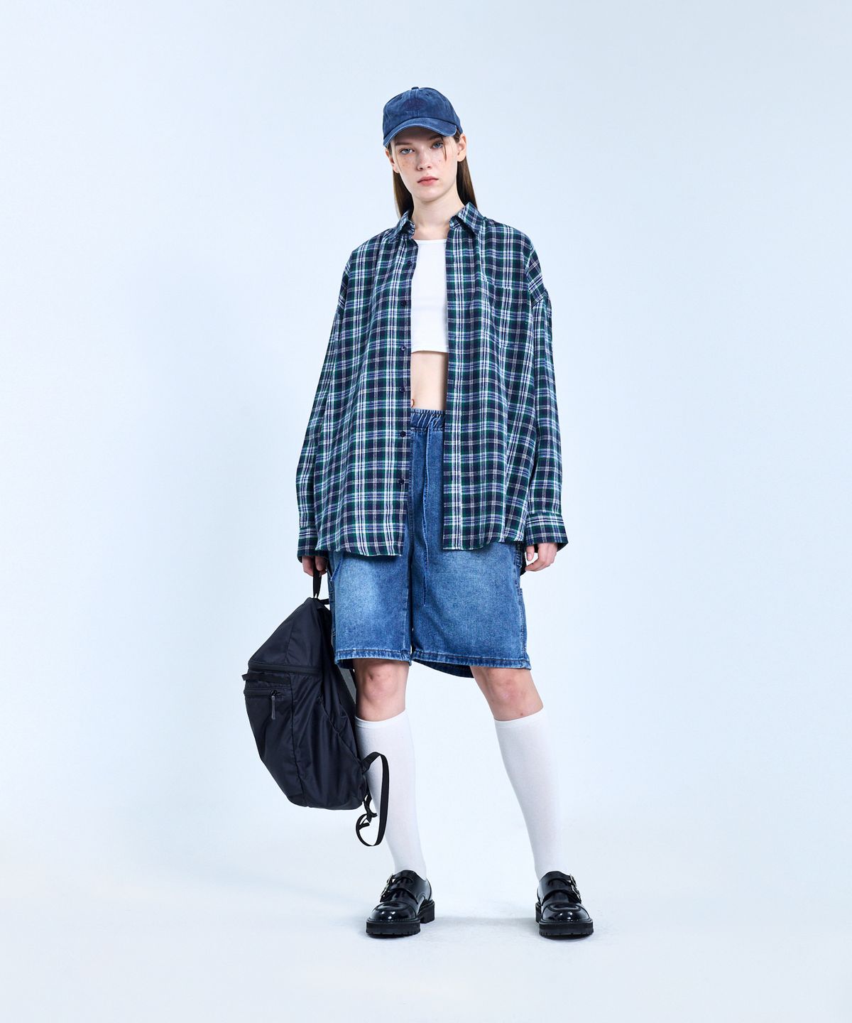 스탠다드에러(STANDARDERROR) 87-STAN089 클래식 빈티지 오버핏 포켓 긴팔 체크 셔츠 그린
