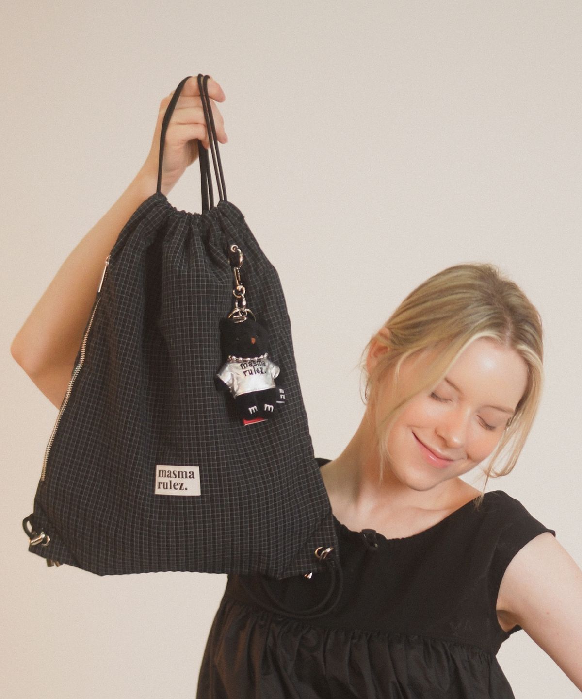 마스마룰즈(MASMARULEZ) Gym sack string bag _ plaid check navy black