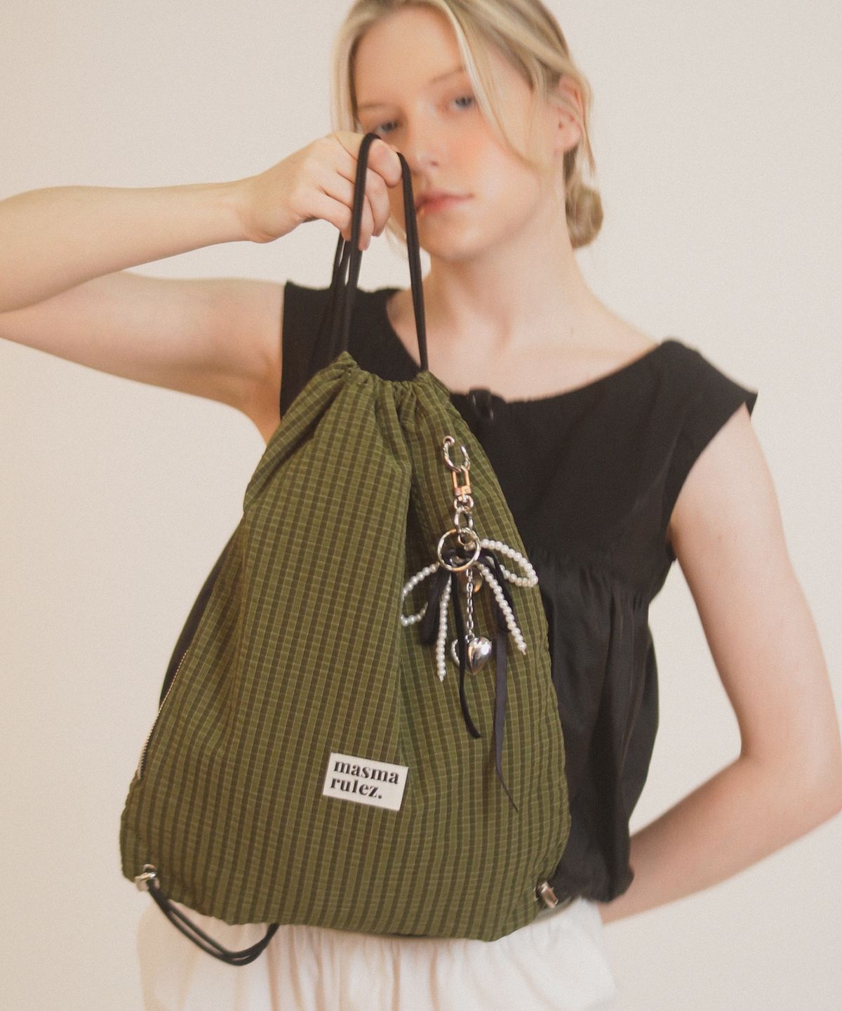 마스마룰즈(MASMARULEZ) Gym sack string bag _ plaid check khaki
