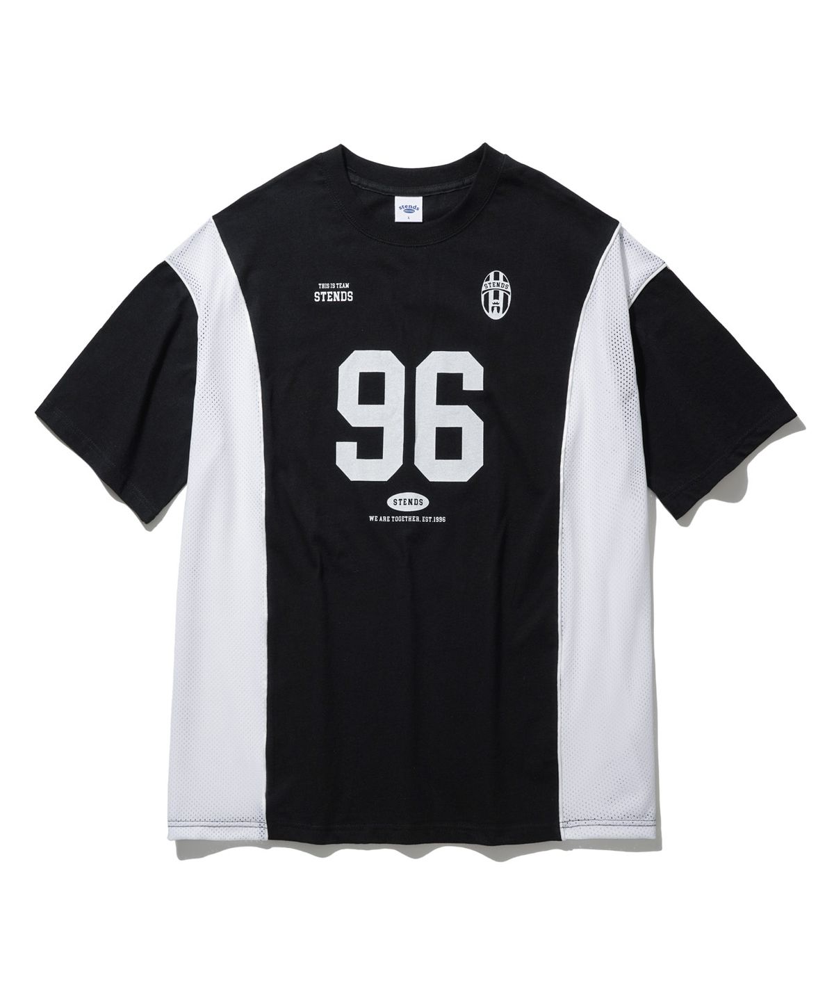 스탠즈(STENDS) [M~4XL] 블록코어 메쉬 풋볼 티셔츠_블랙