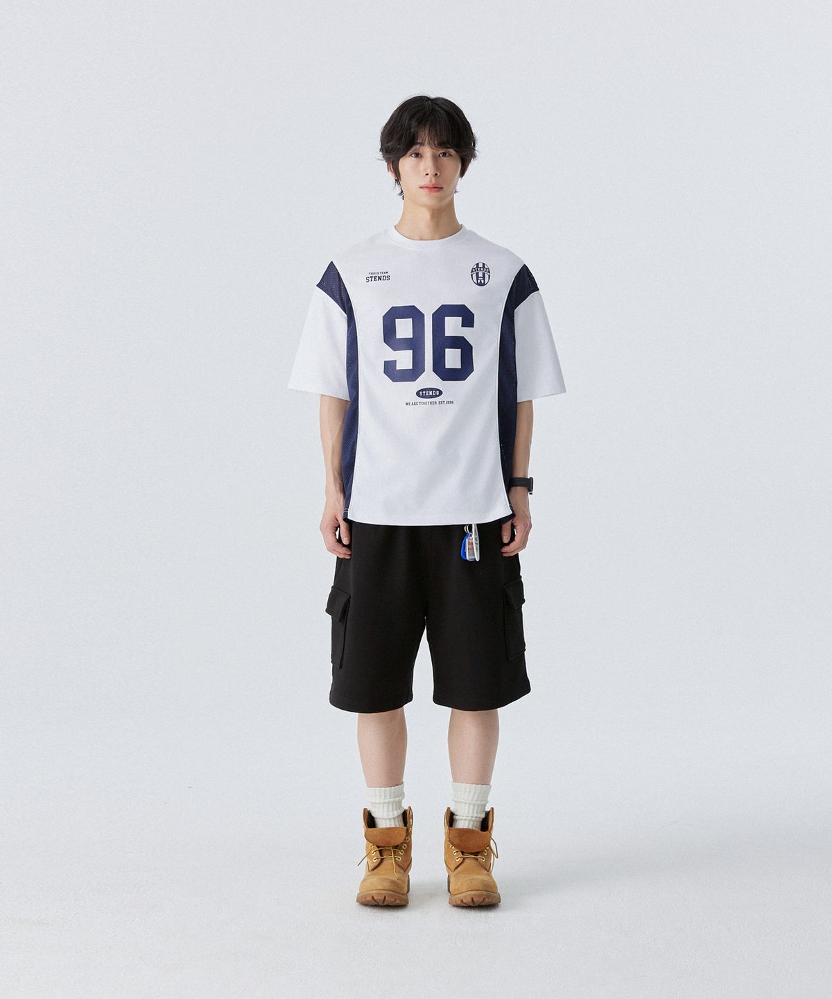 스탠즈(STENDS) [M~4XL] 블록코어 메쉬 풋볼 티셔츠_화이트
