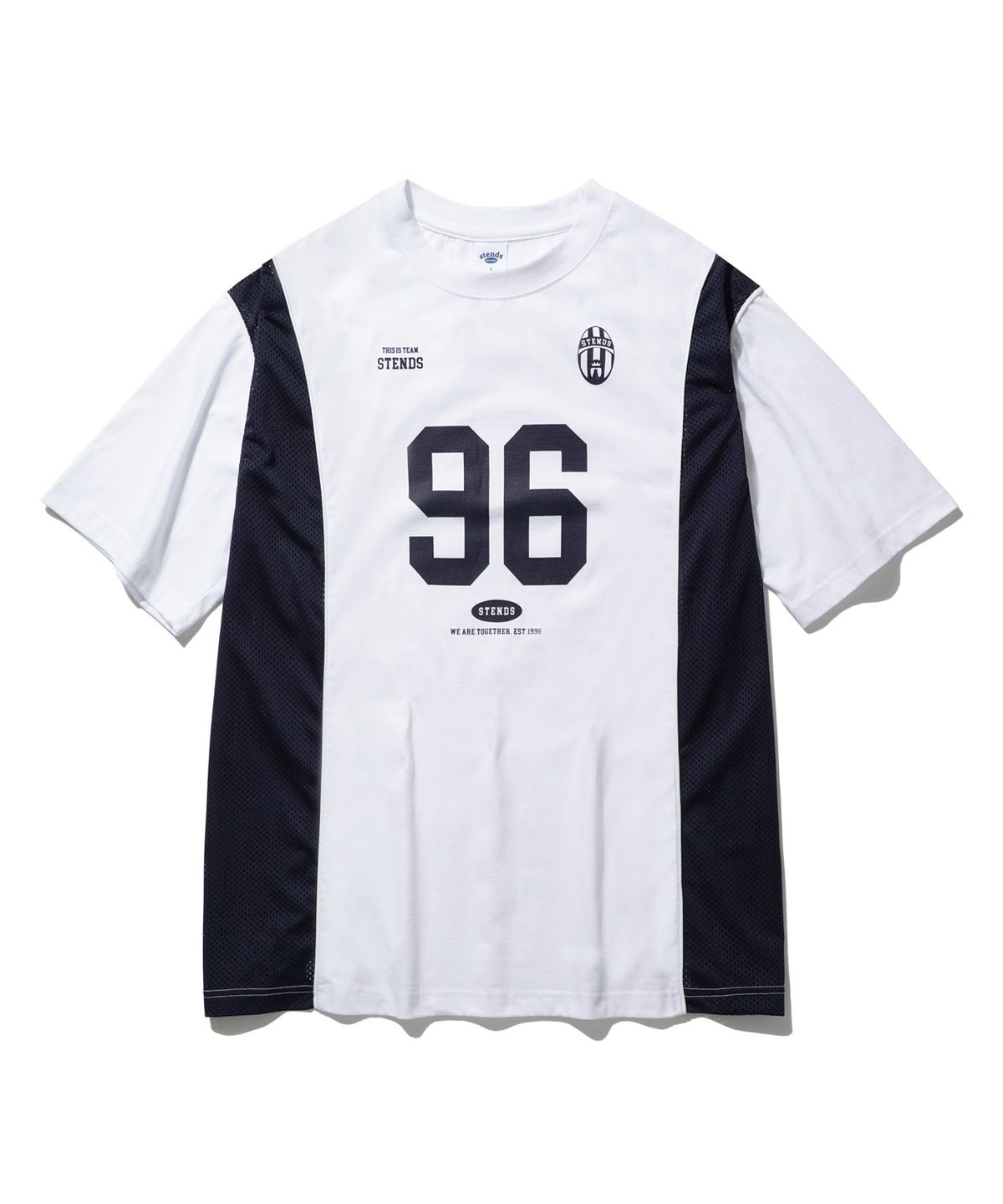 스탠즈(STENDS) [M~4XL] 블록코어 메쉬 풋볼 티셔츠_화이트