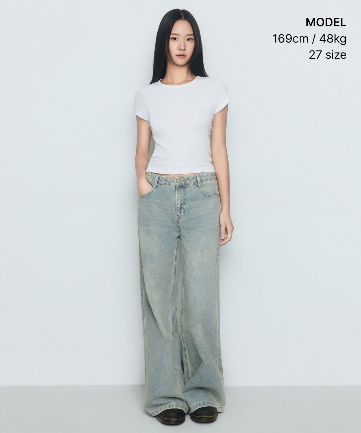 무신사 스탠다드 우먼(MUSINSA STANDARD WOMAN) 우먼즈 와이드 트라페즈 데님 팬츠 [옐로우 스카이 블루]
