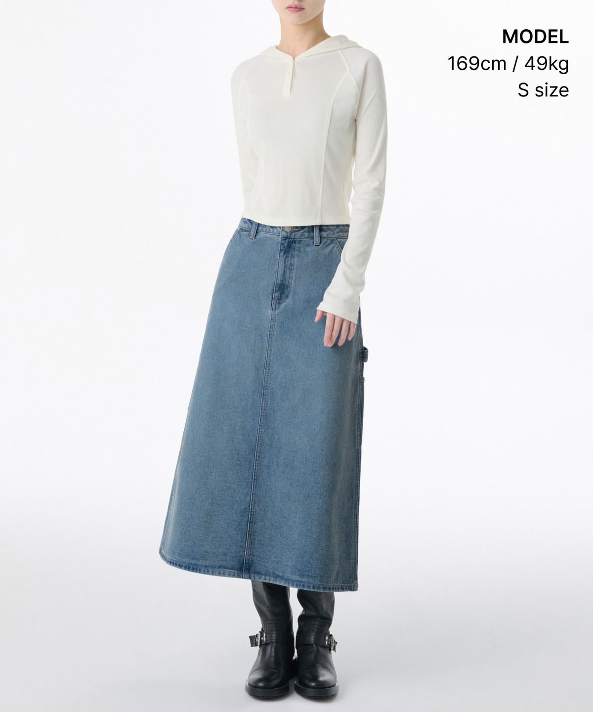 무신사 스탠다드 우먼(MUSINSA STANDARD WOMAN) 우먼즈 데님 카펜터 롱 스커트 [라이트 인디고]