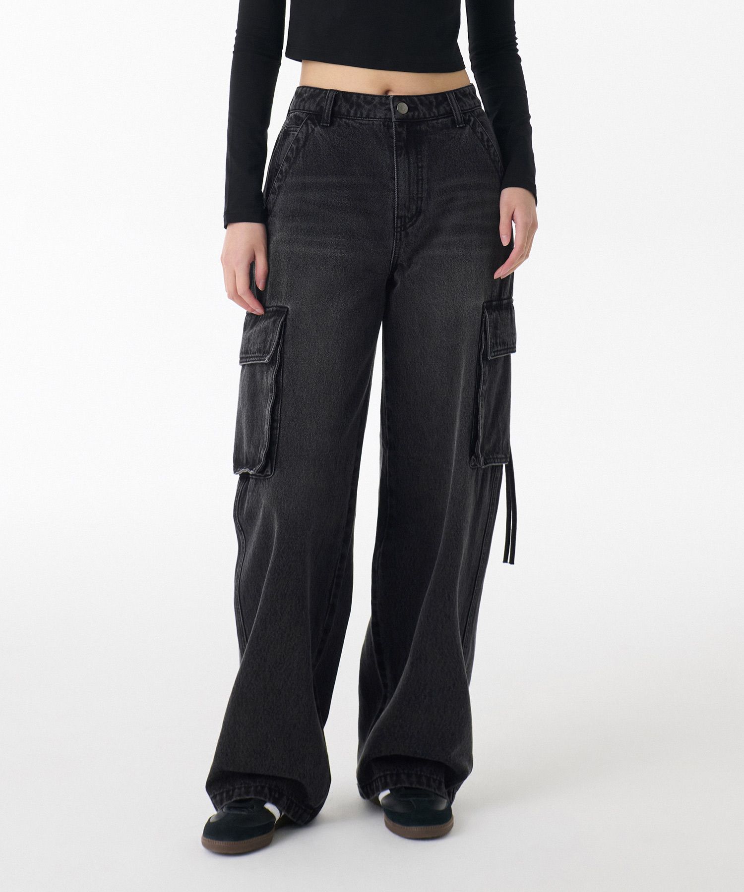 ★MUSINSA STANDARD★ Wide Cargo Denim Pants Washed Black MMC MUSINSA | MUSINSA STANDARD WOMAN Women's Wide Cargo Denim