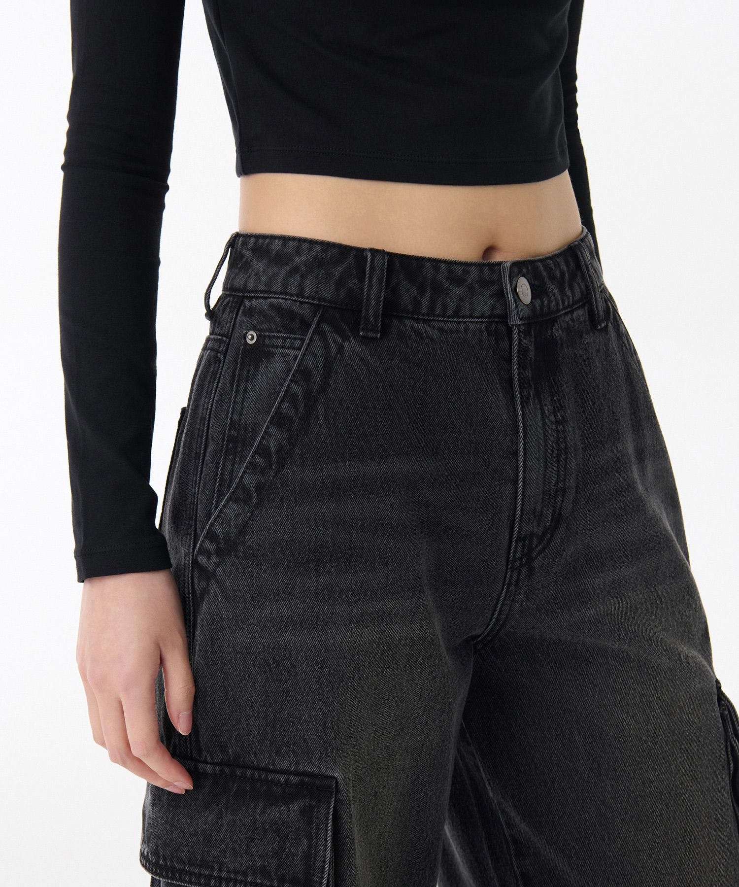 ★MUSINSA STANDARD★ Wide Cargo Denim Pants Washed Black MMC MUSINSA | MUSINSA STANDARD Wide cargo denim pants [washed black]
