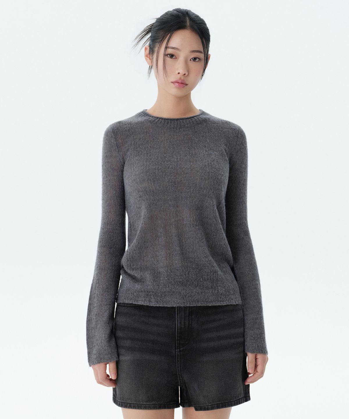 무신사 스탠다드 우먼(MUSINSA STANDARD WOMAN) 우먼즈 시어 버티컬 텍스처드 니트 [그레이]