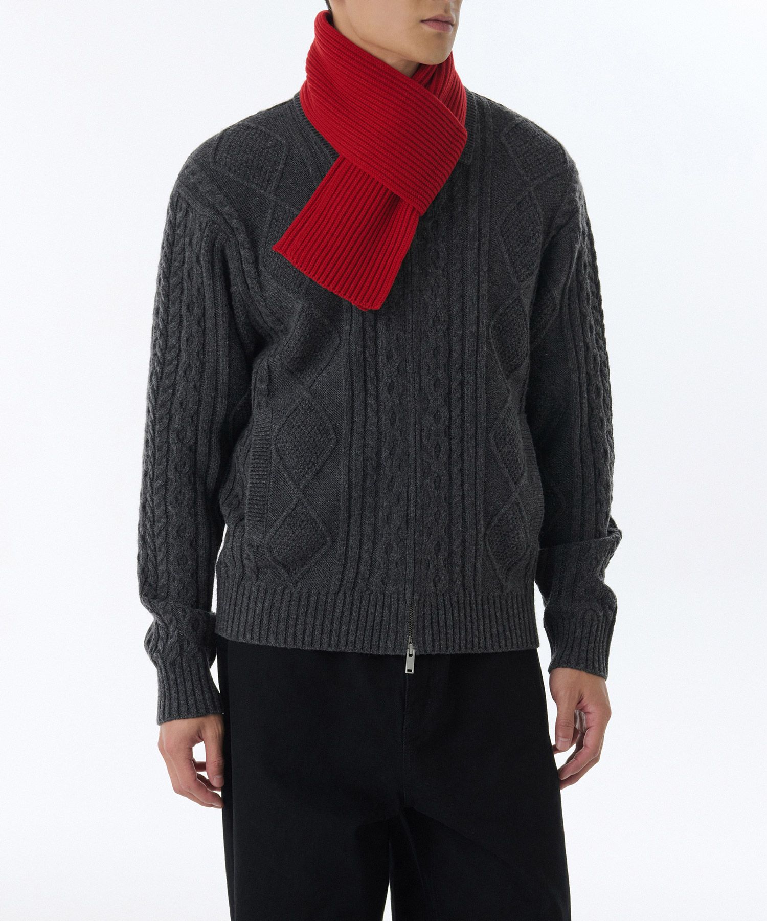 MUSINSA公式 | MUSINSA STANDARD リブニットショートマフラー[レッド]