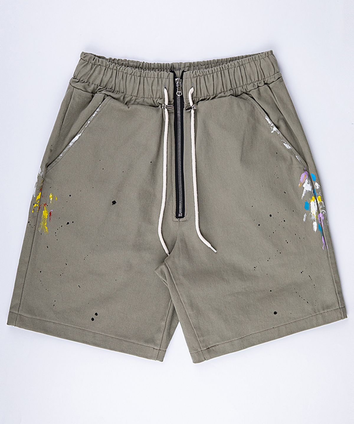 스트라이크(STRIKE) Olive Washed Exposed Zipper Painted Shorts (RELAX)