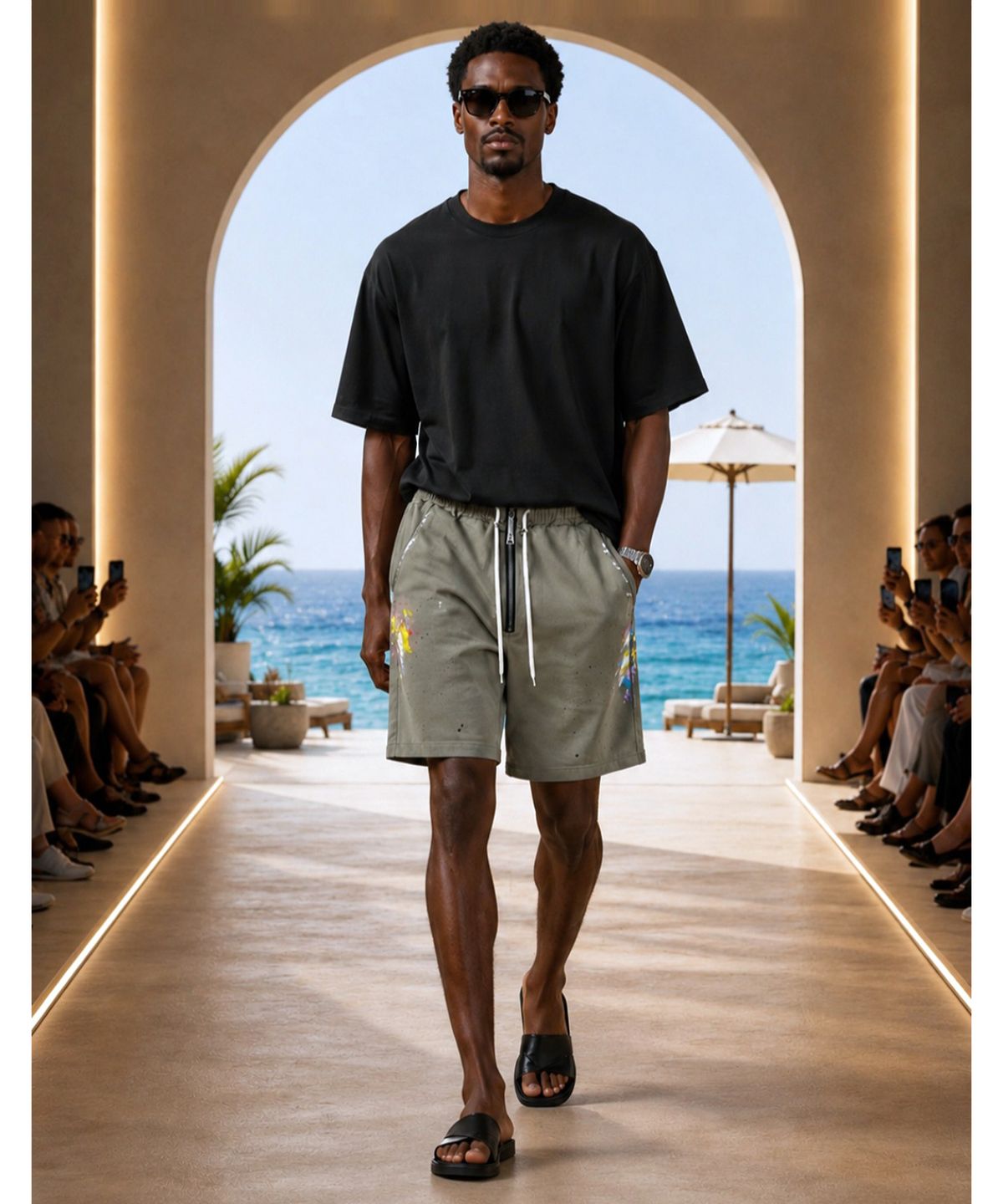 스트라이크(STRIKE) Olive Washed Exposed Zipper Painted Shorts (RELAX)