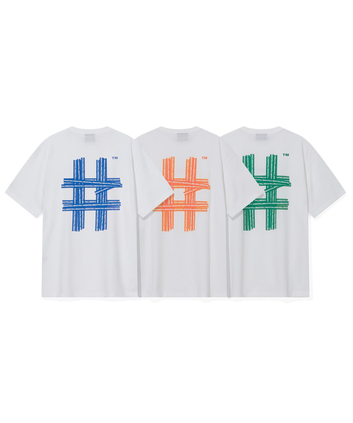 빈트릴(BEENTRILL) 일루전 해시태그 티셔츠(블루)