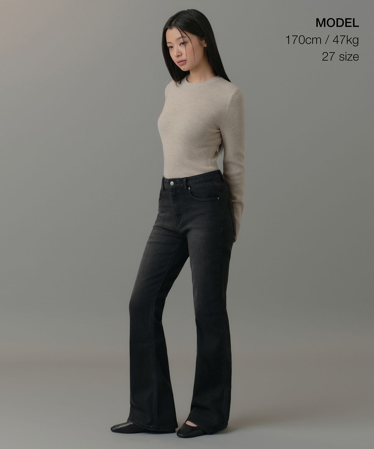 무신사 스탠다드 우먼(MUSINSA STANDARD WOMAN) 우먼즈 속기모 부츠 컷 데님 팬츠 [워시드 블랙]