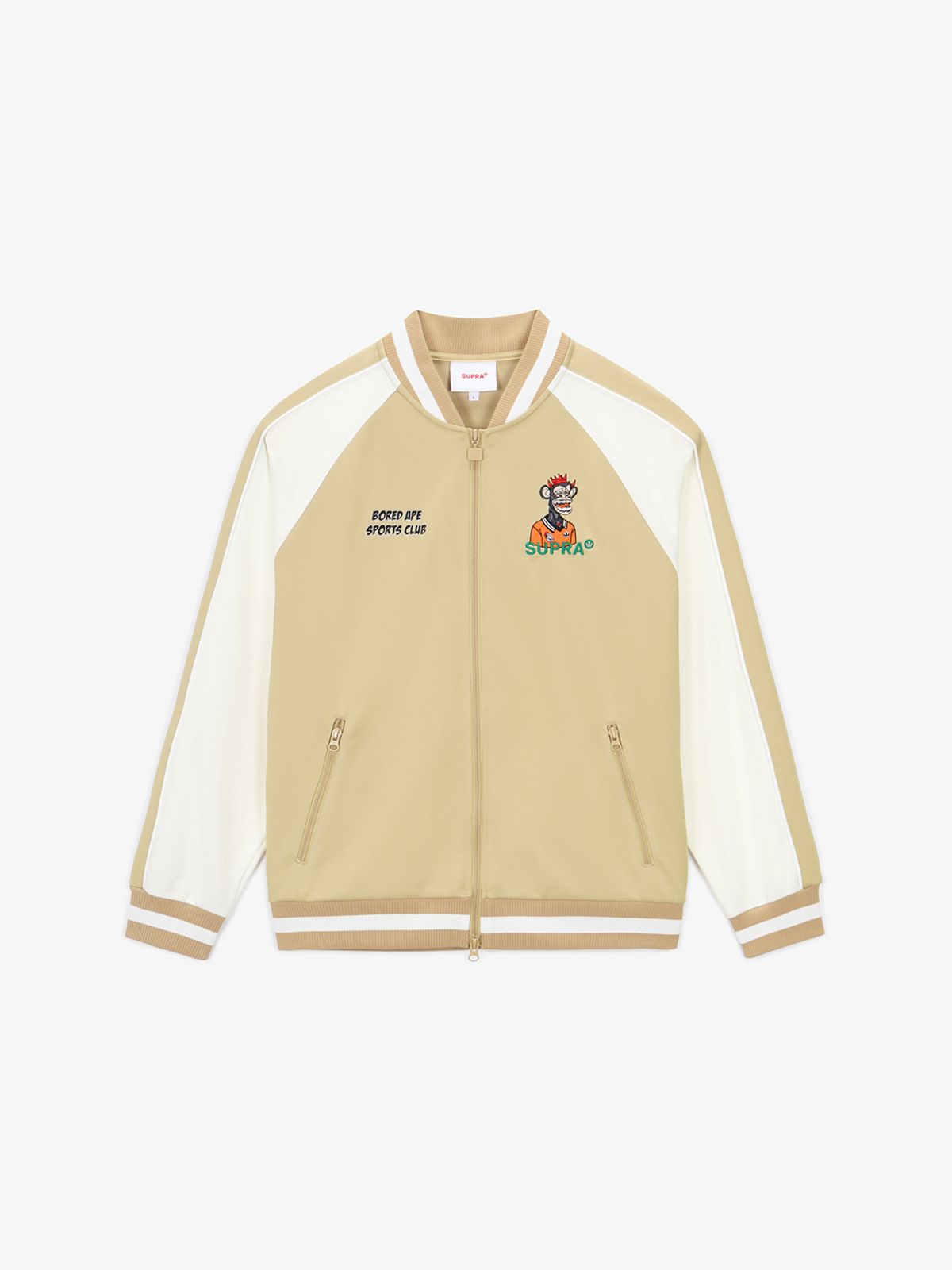 수프라(SUPRA) 에센셜 BAYC 그래픽 컬러블럭 트랙 집업(BEIGE)