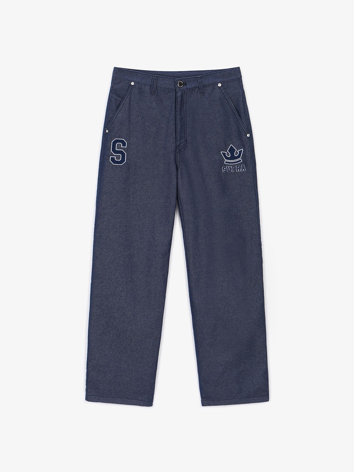 수프라(SUPRA) 여성 바시티 크라운 로고 데님 팬츠(BLUE)