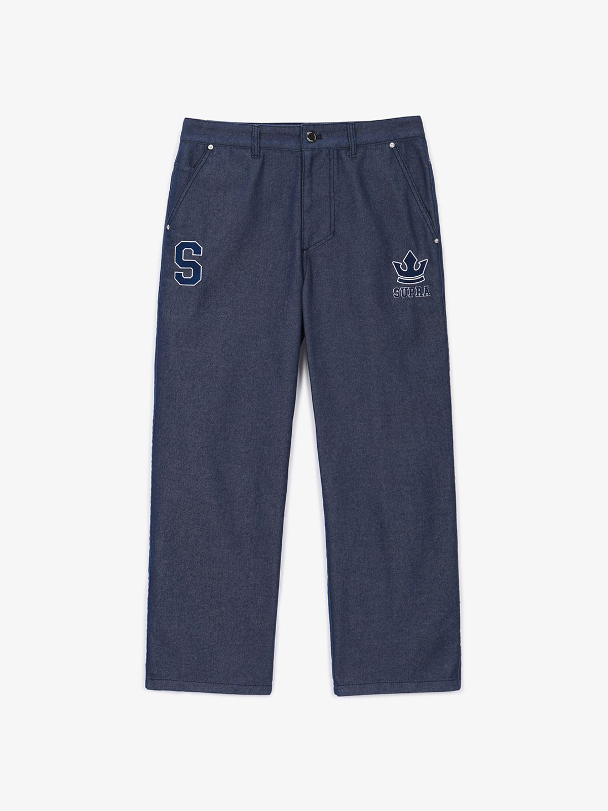 수프라(SUPRA) 남성 바시티 크라운 로고 데님 팬츠(BLUE)