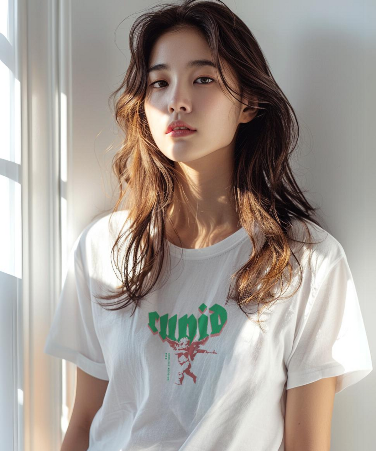 인디글로우(INDIGLOW) 큐피드 스나이퍼 프린 20수 반팔 커플 티셔츠