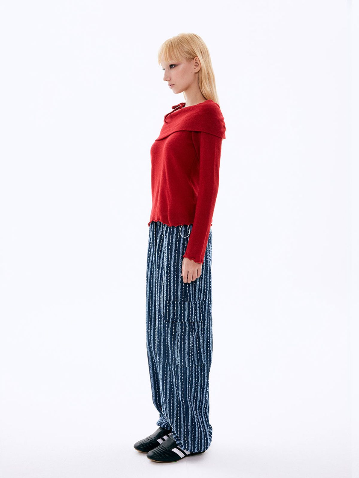 비수스(VISUS) LACE DENIM PARACHUTE PANTS_BLUE