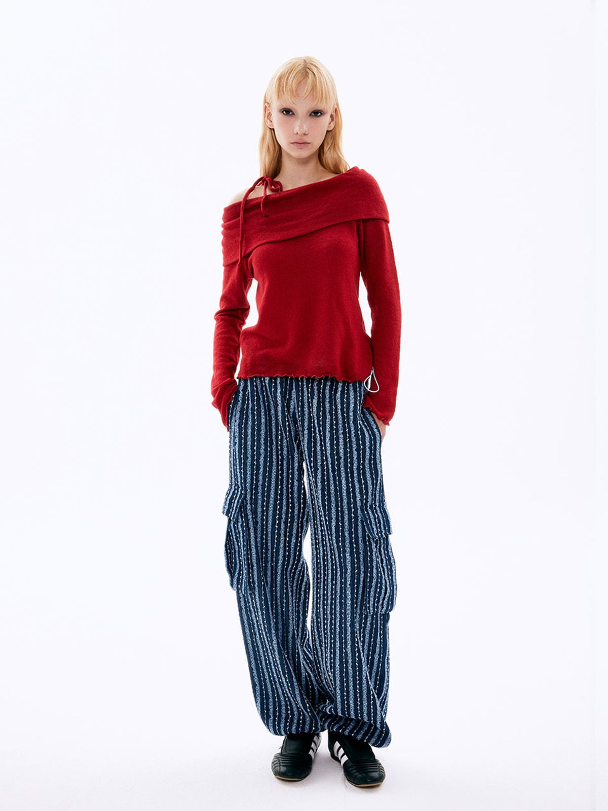 비수스(VISUS) LACE DENIM PARACHUTE PANTS_BLUE