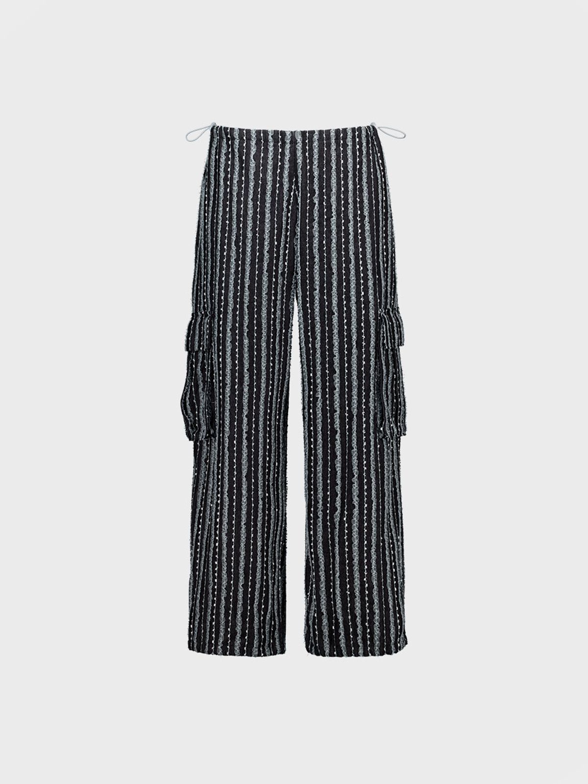 비수스(VISUS) LACE DENIM PARACHUTE PANTS_BLACK