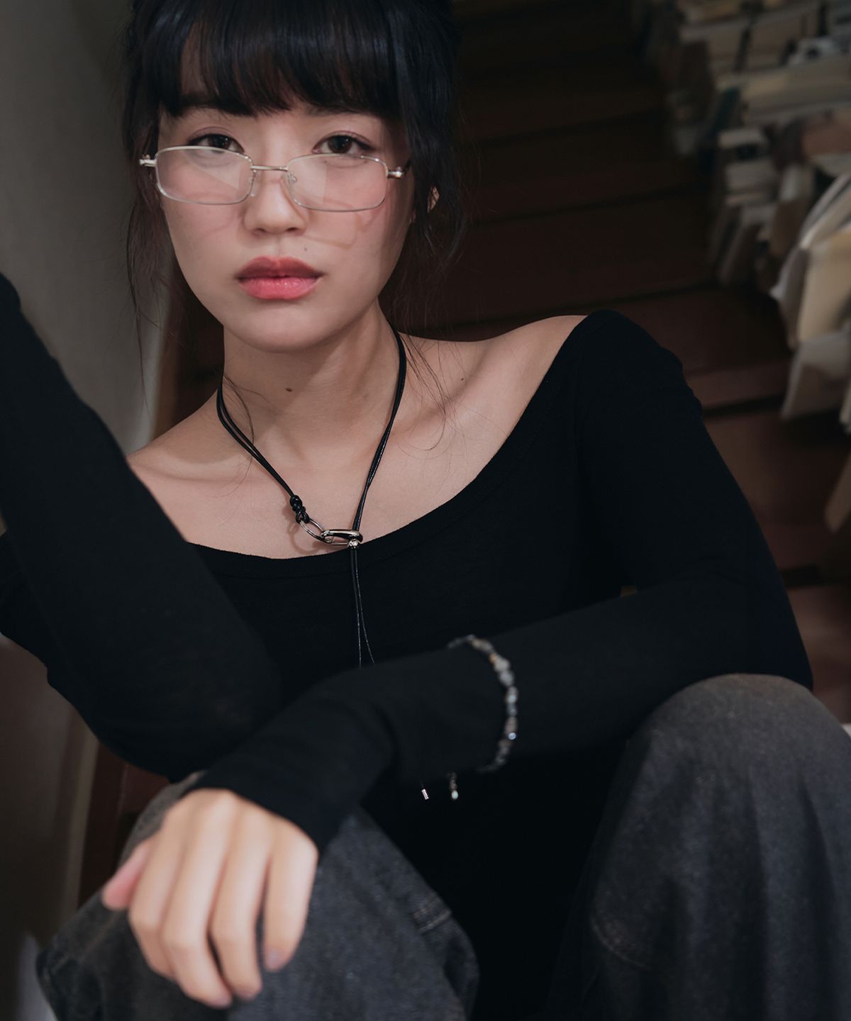 아워데이즈(OURDAYZ) 더블 라운드 레더 목걸이 [BLACK]