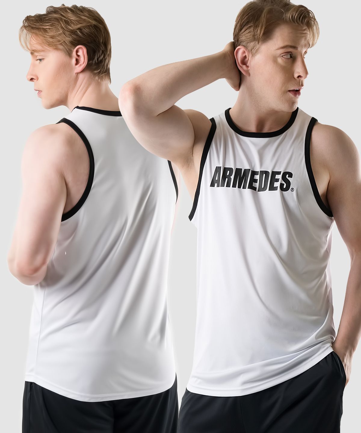 아르메데스(ARMEDES) [2PACK] 머슬핏 배색 남자 헬스나시 짐웨어 AR-114