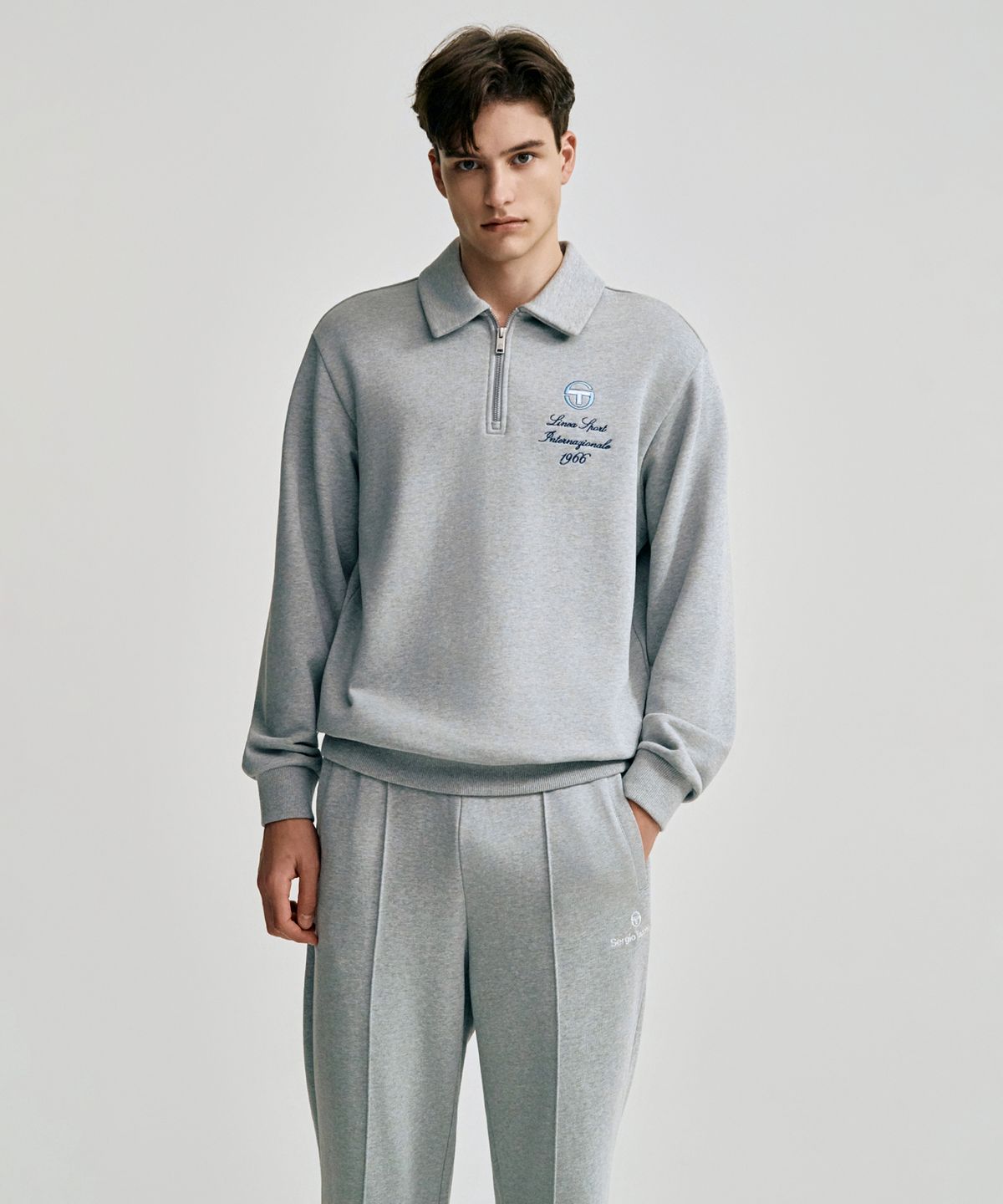 세르지오 타키니(SERGIO TACCHINI) M 프레피 하프집업 맨투맨 (Melange Grey)