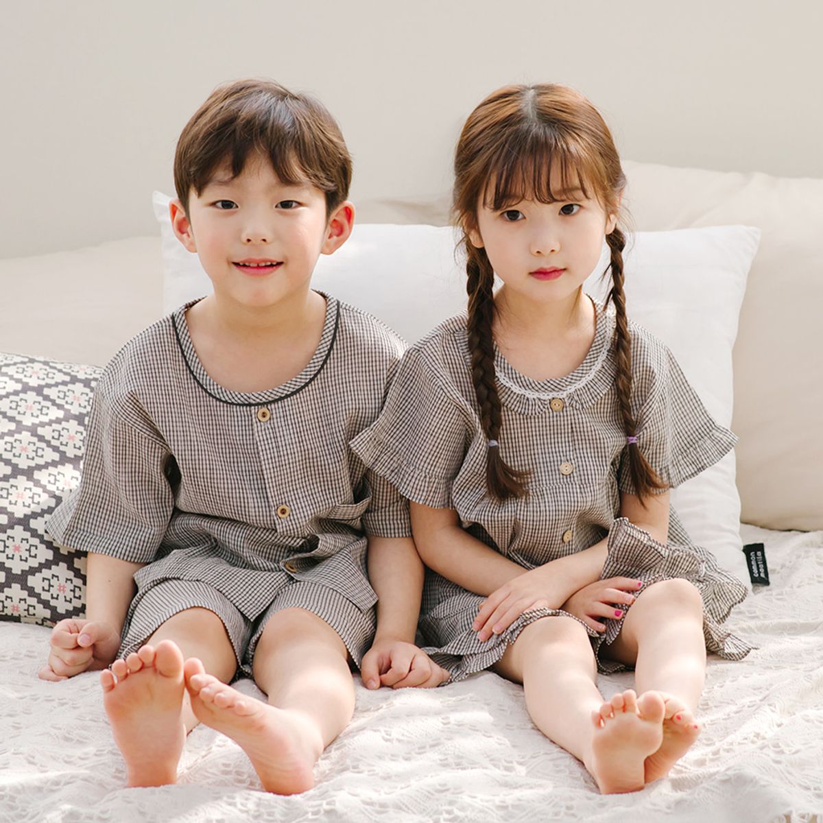 찌니야(JJNIYA) 케일체크 강연사순면 남아동잠옷 반팔상하세트