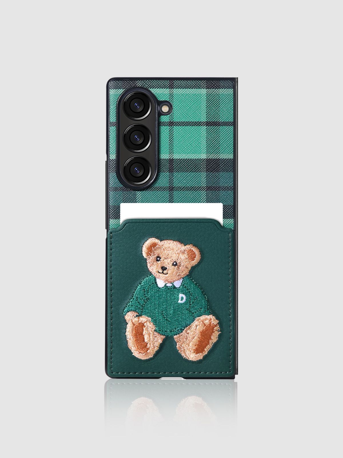 디자인스킨(DESIGNSKIN) 갤럭시Z폴드6 카드 수납 케이스 클래식ver.2-그린 베어