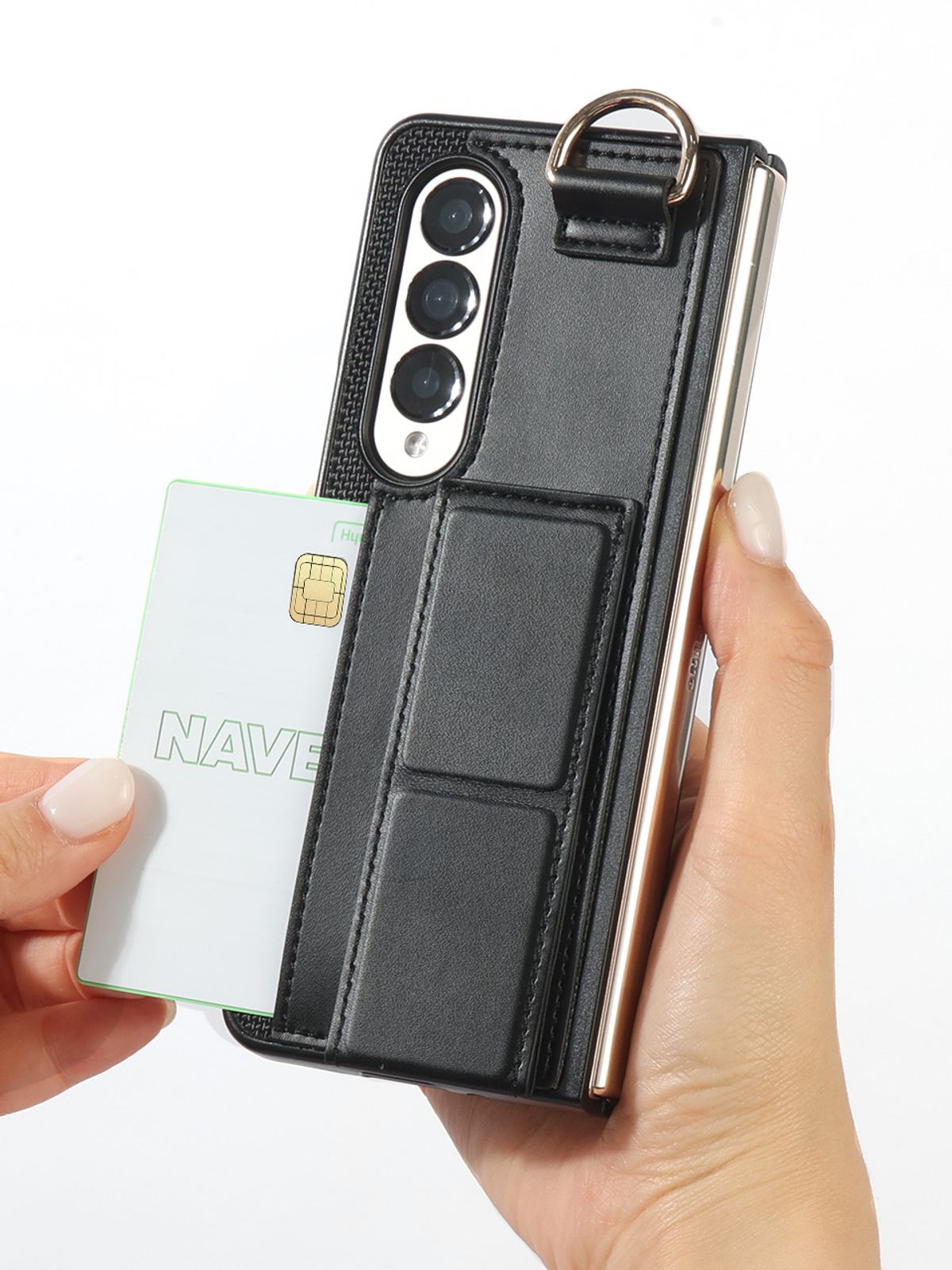 디자인스킨(DESIGNSKIN) 갤럭시Z폴드6 그립 스탠드 카드 케이스-블랙