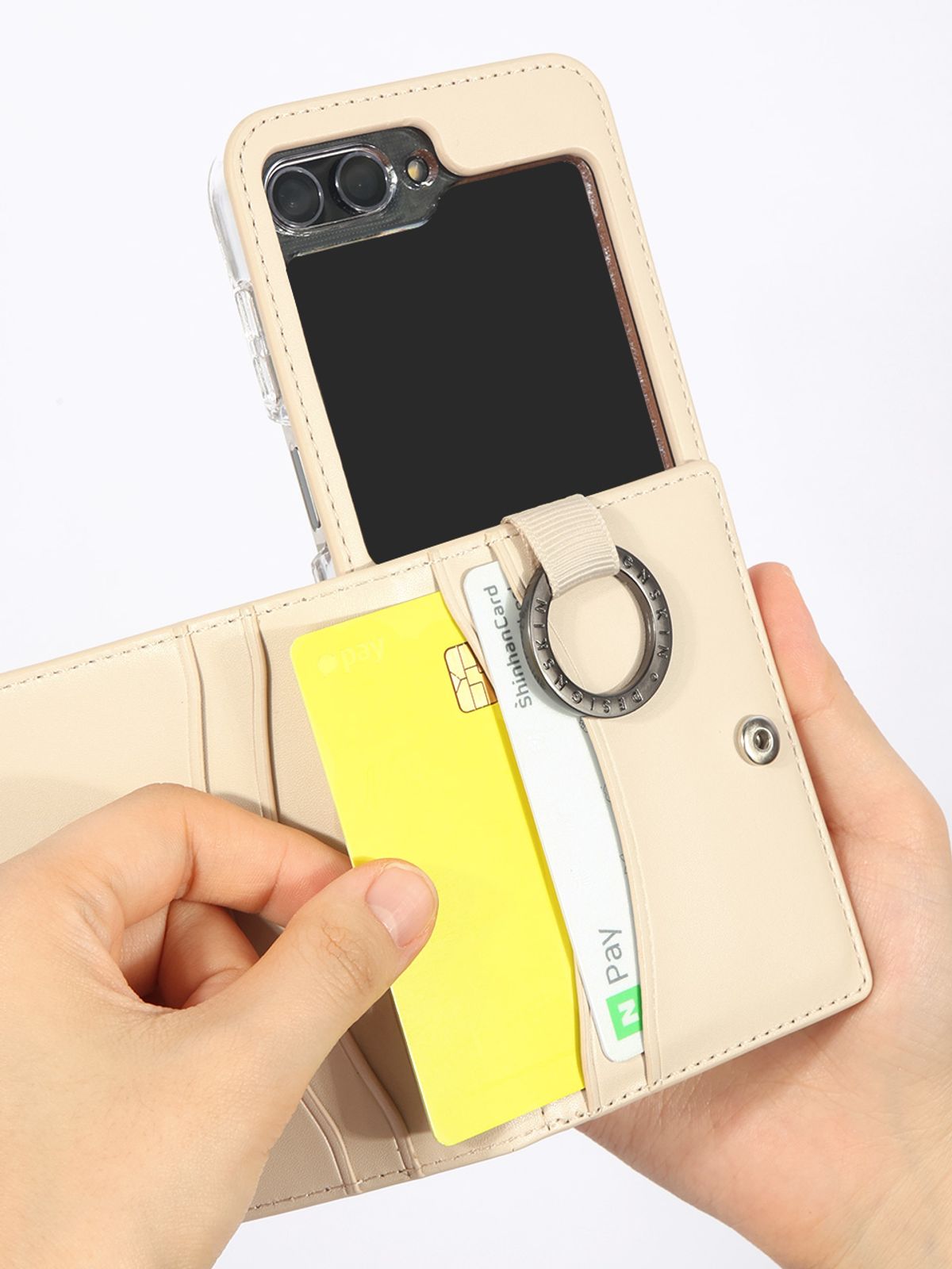 디자인스킨(DESIGNSKIN) 갤럭시Z플립6 링 그립 월렛 케이스 ver.2-아이보리