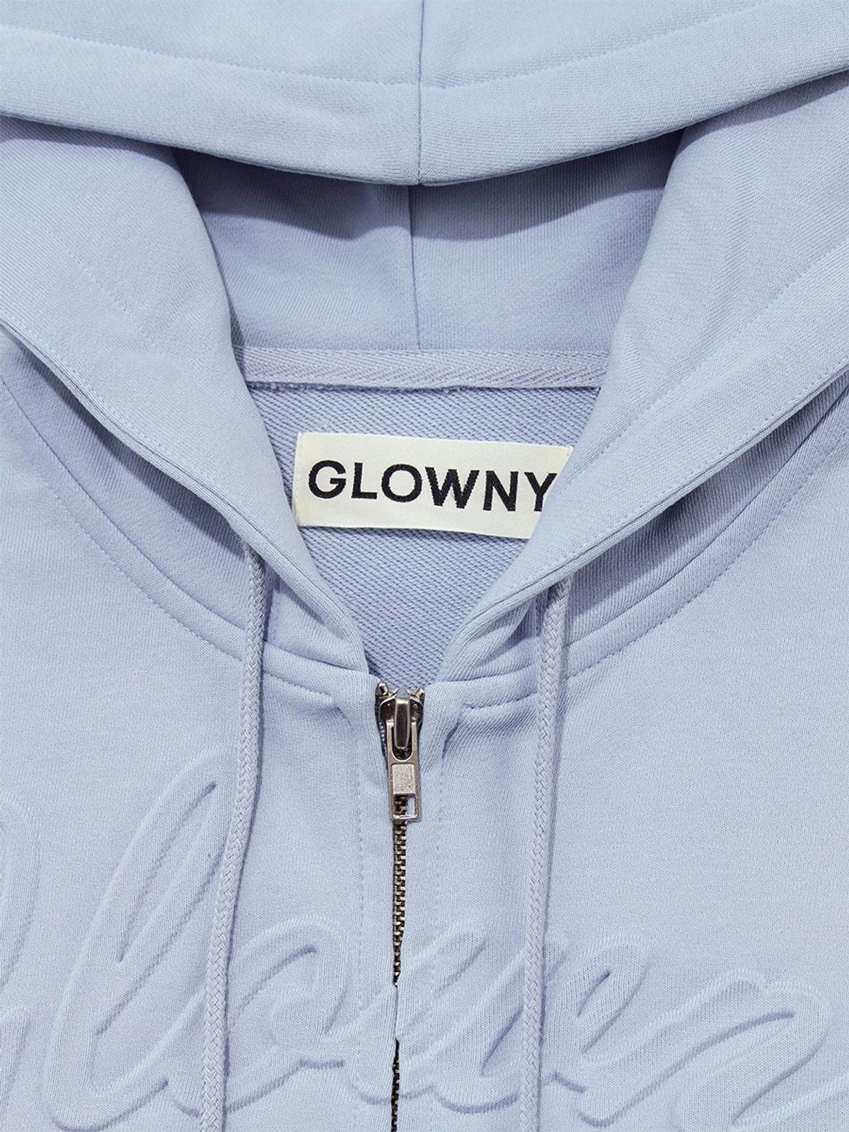 글로니(GLOWNY) JORDAN CROP ZIP-UP HOODIE (BABY BLUE)