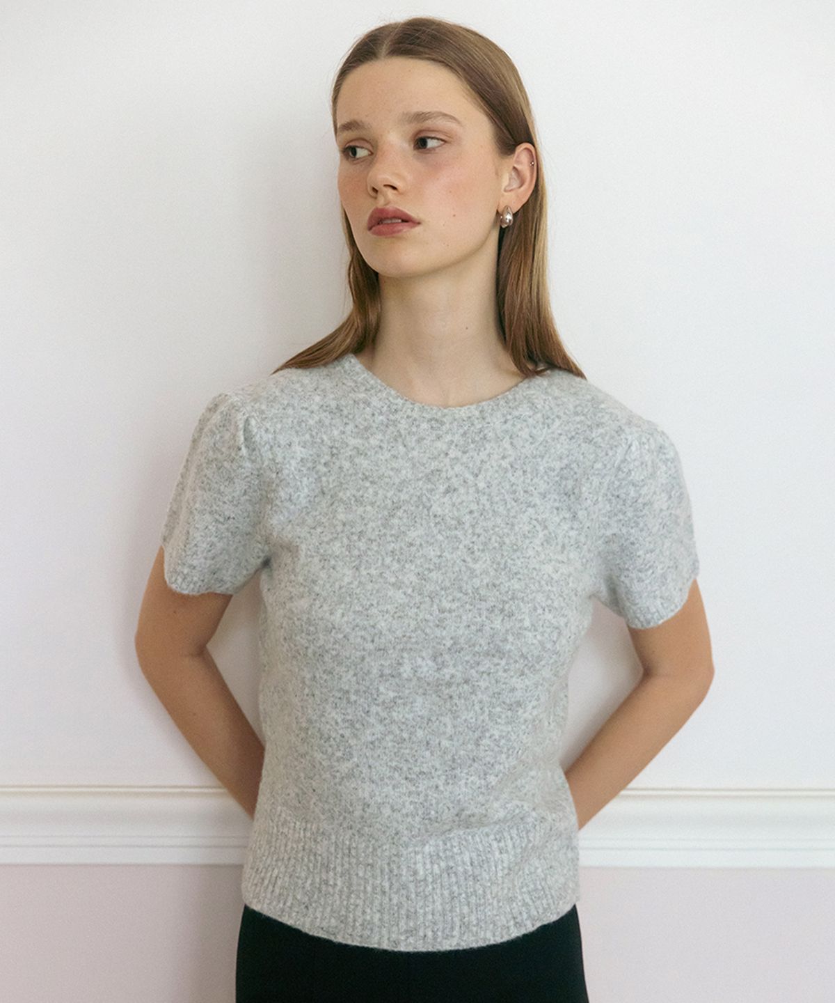 튜드먼트(TTUDEMENT) ANGORA HALF SLEEVE PULLOVER MEL GREY