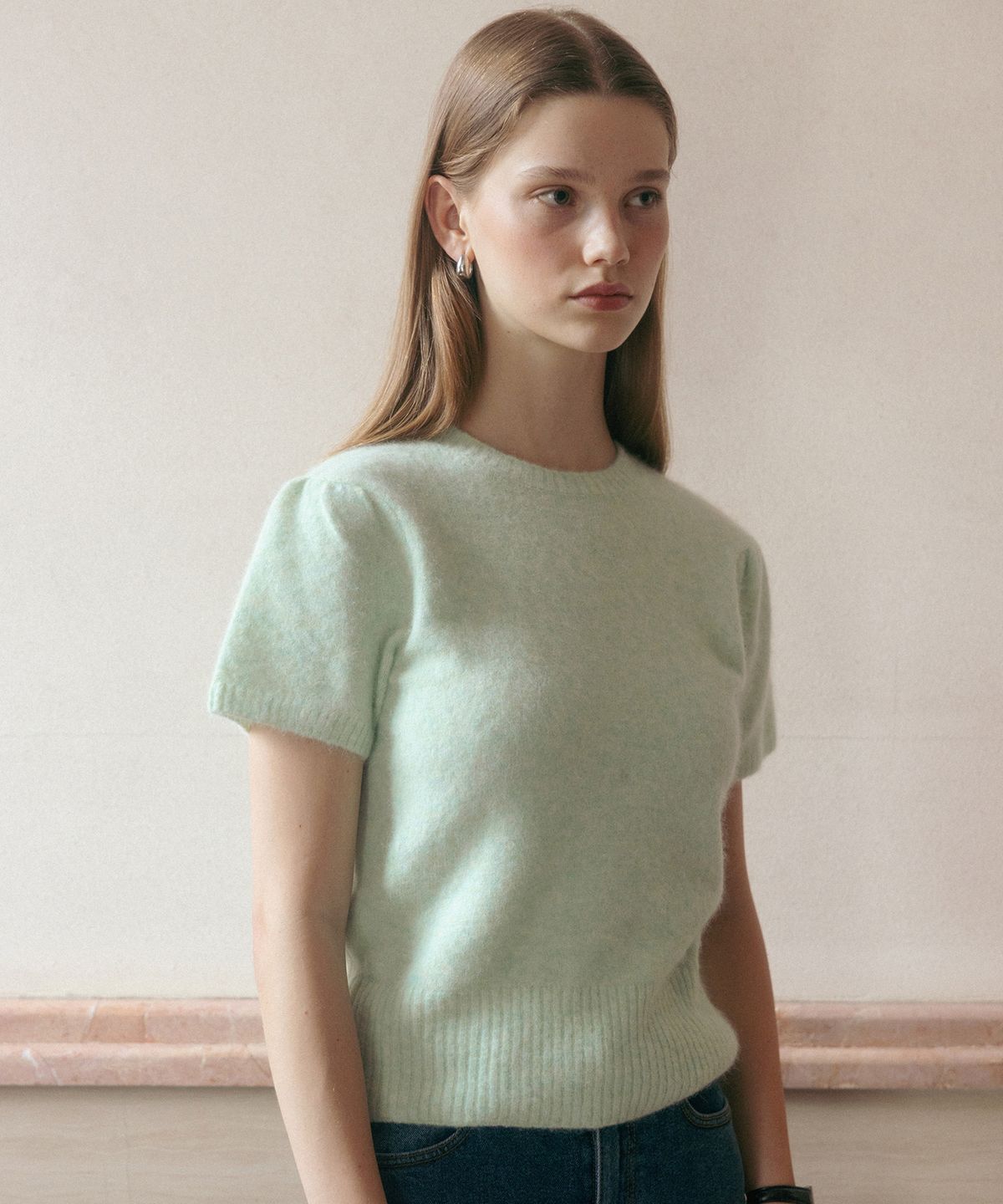 튜드먼트(TTUDEMENT) ANGORA HALF SLEEVE PULLOVER MINT