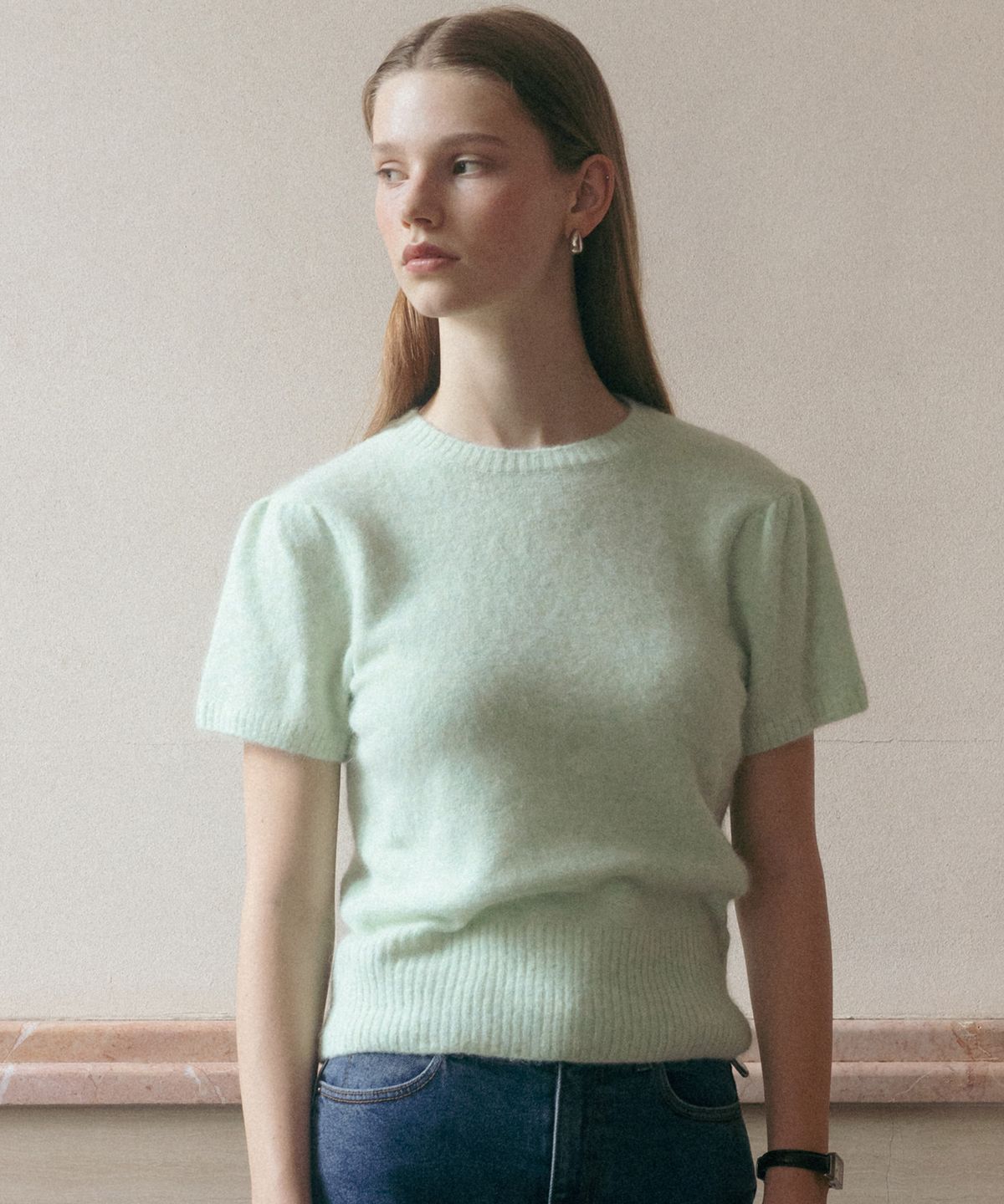 튜드먼트(TTUDEMENT) ANGORA HALF SLEEVE PULLOVER MINT