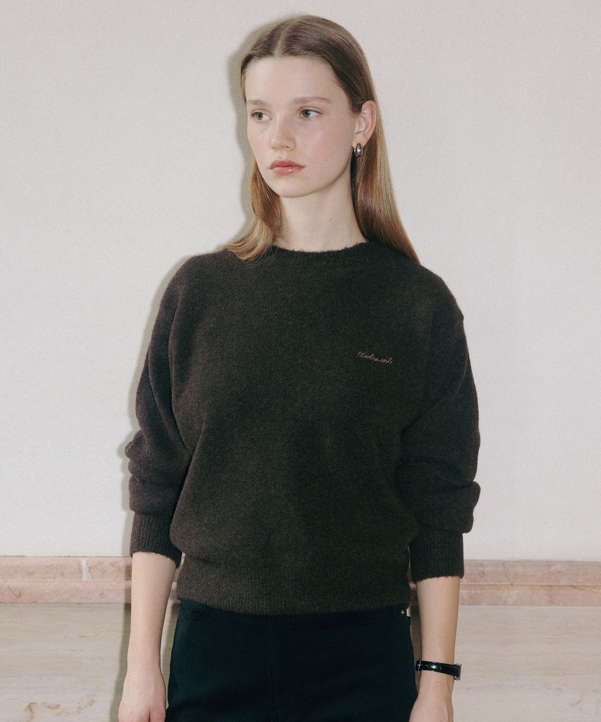 튜드먼트(TTUDEMENT) WOOL ROUND KNIT PULLOVER BROWN