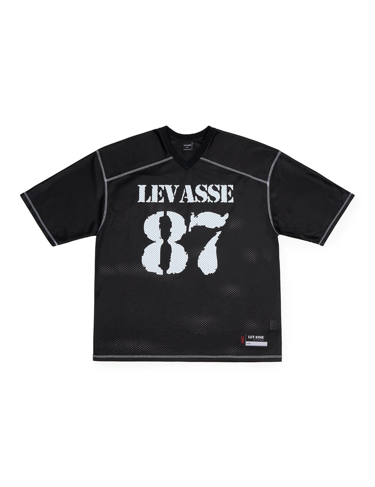 르바세(LEVASSE) Mesh Rugby Shirt – Black (White Logo)