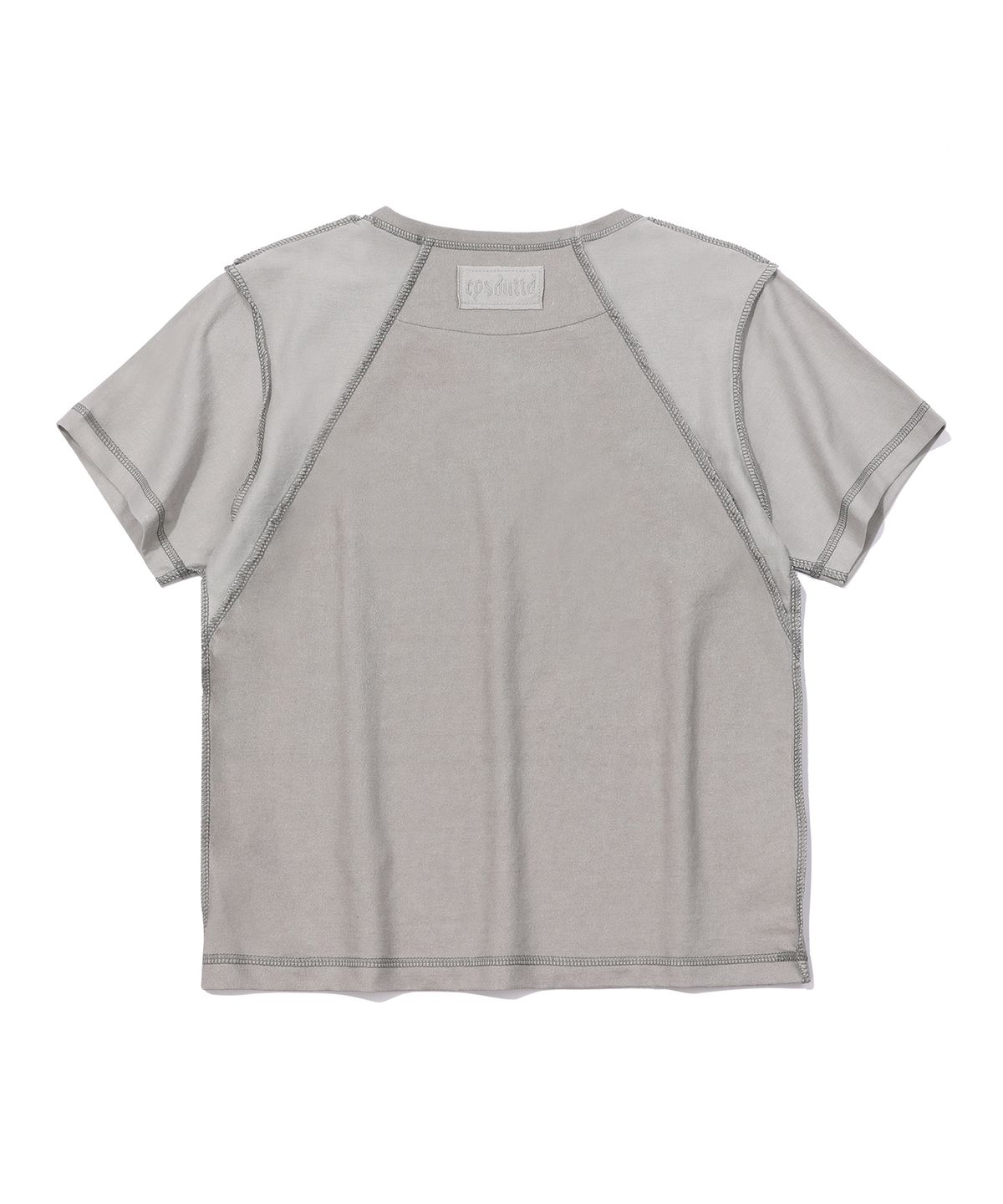 에피소드 언타이틀(EPISODE UNTITLED) CROP POINT STITCH IN&OUT PIGMENT T-SHIRT_GREY