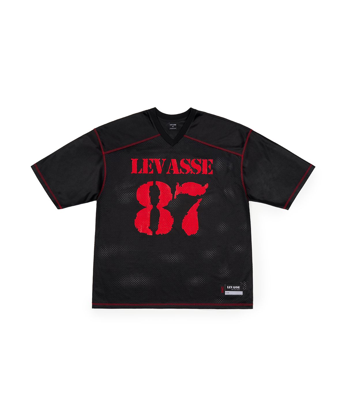 르바세(LEVASSE) Mesh Rugby Shirt – Black (Red Logo)