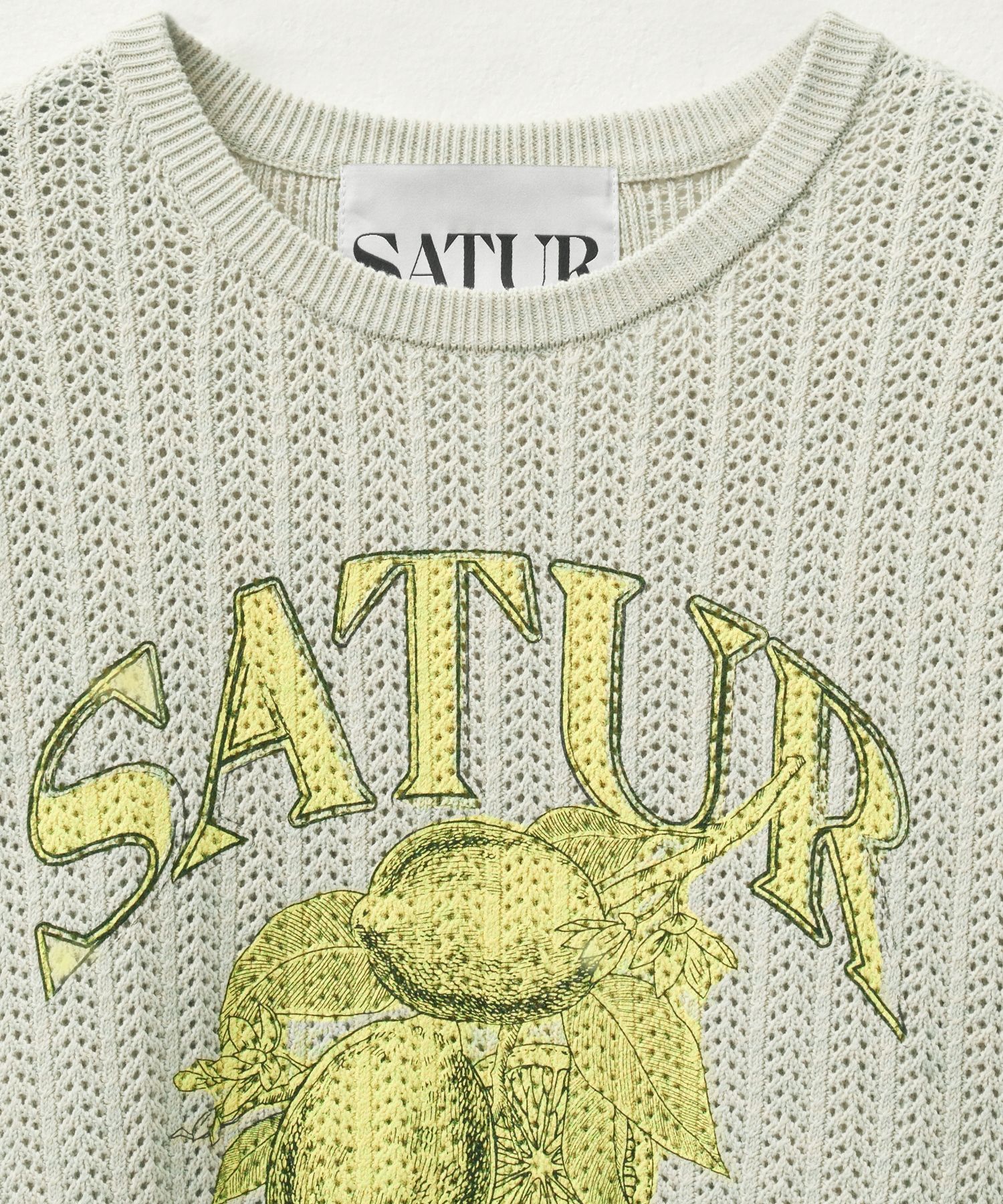 ◆SATUR◆ Ibiza Citron Summer Graphic Mesh Knit Natural Gree MUSINSA | SATUR Ibiza Citron Summer Graphic Mesh Knit
