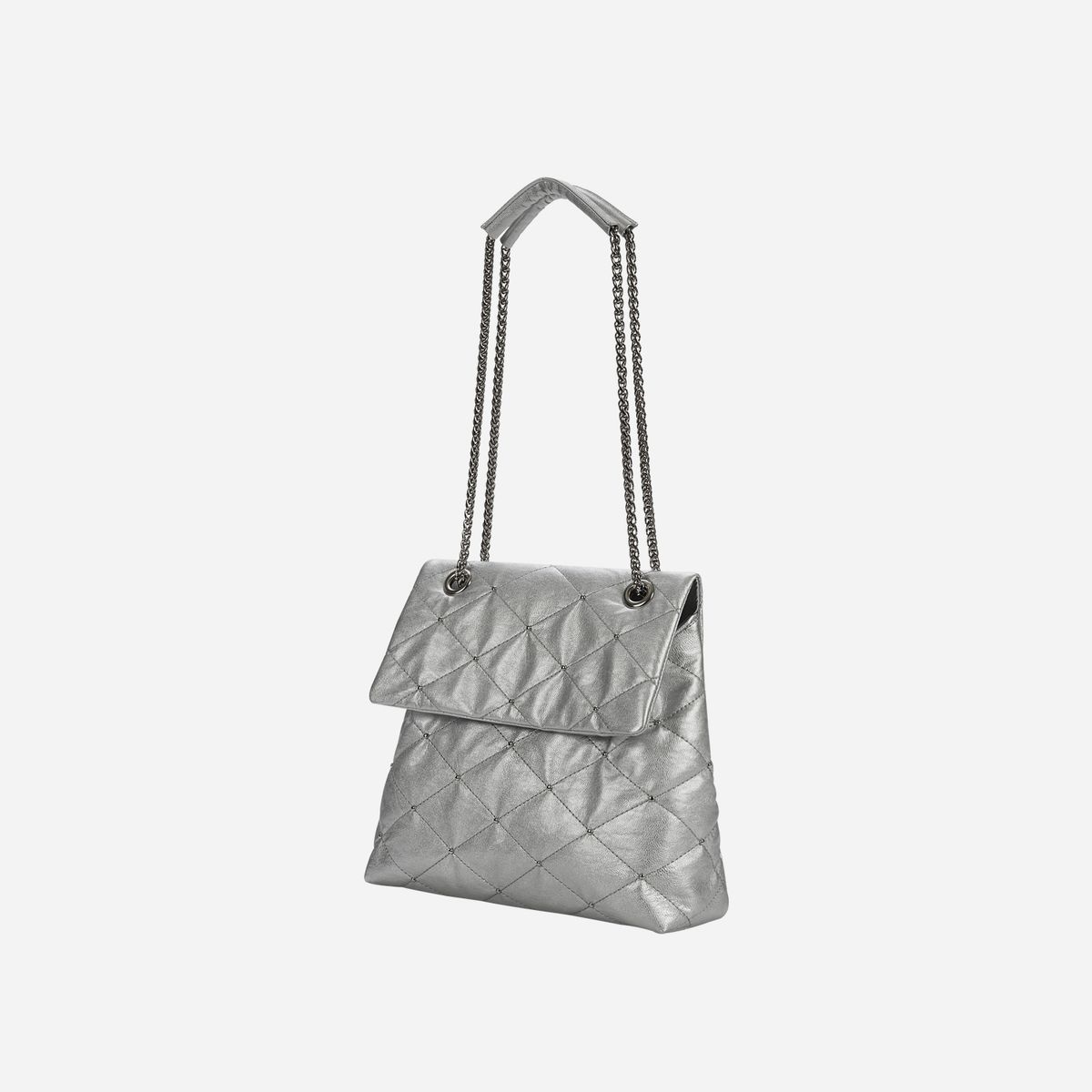콰니(KWANI) Lozenge Studded Bag Small Cool Silver