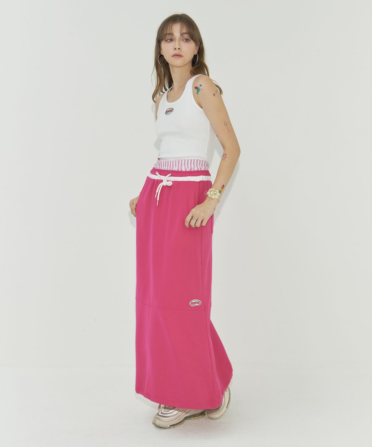 페이헤이(FEIHEI) STRING SWEAT LONG SKIRT PINK