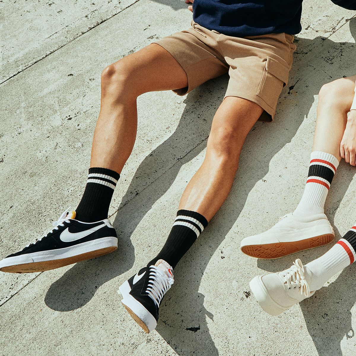 삭스타즈(SOCKSTAZ) STP005 Stripe Pile Crew Socks: Black 3P PACK
