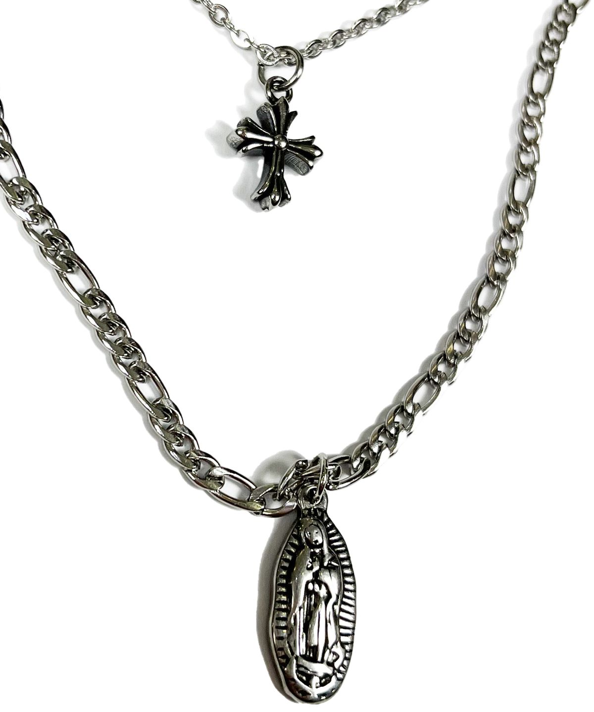 스케이터락(SK8ER ROCK) Surgical Steel Double Layered Necklace ((Steel))